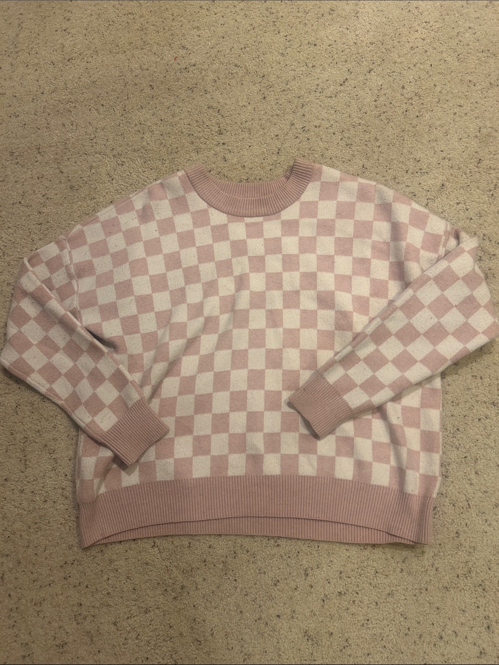 Tahari Pink & Cream Checkerboard Crewneck Sweater